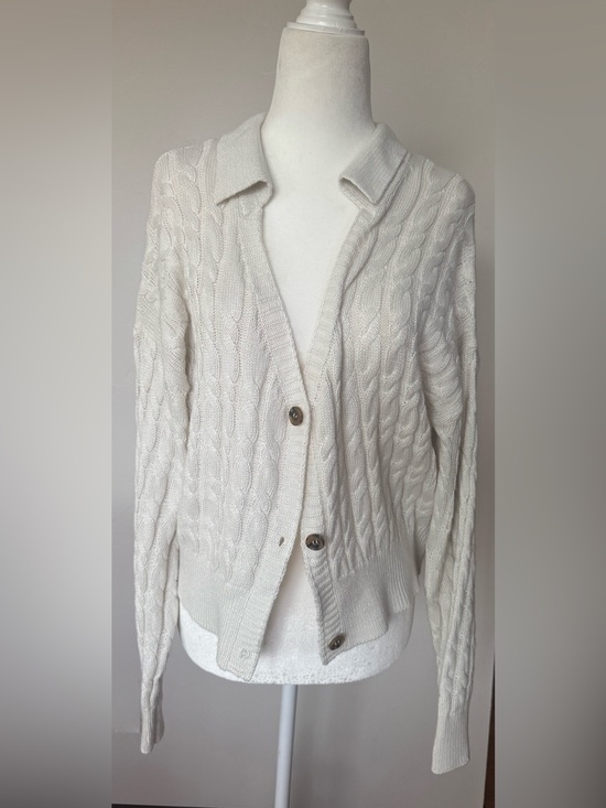 Pink Rose Sweaters - Cream Cable Knit Collared Button-Up Women’s Sweater Cardigan